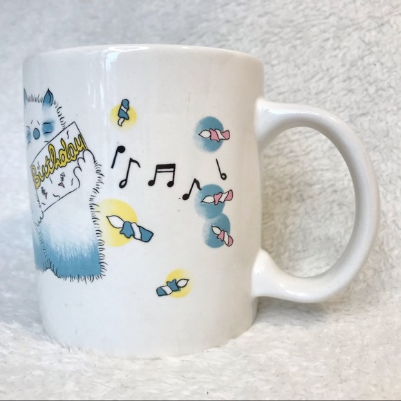 Vintage kitty Happy Birthday musical cats mug pink and blue cartoon gift ware - Picture 4 of 7